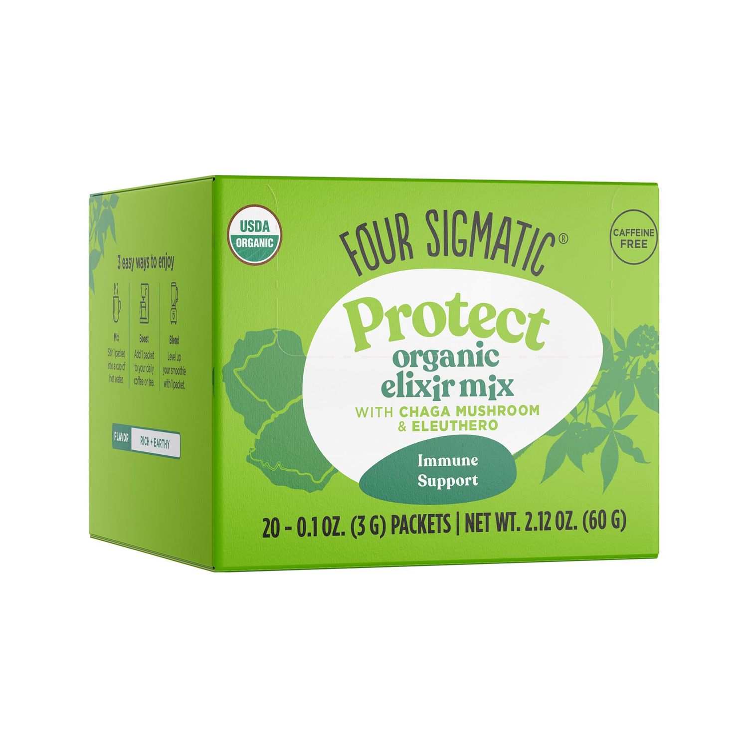 Chaga Mushroom Elixir by Four Sigmatic | Coffee Alternative with Organic Chaga Mushroom Powder, Rose Hips &amp; Mint | Immune Support &amp; Overall Wellness | Pack of 20