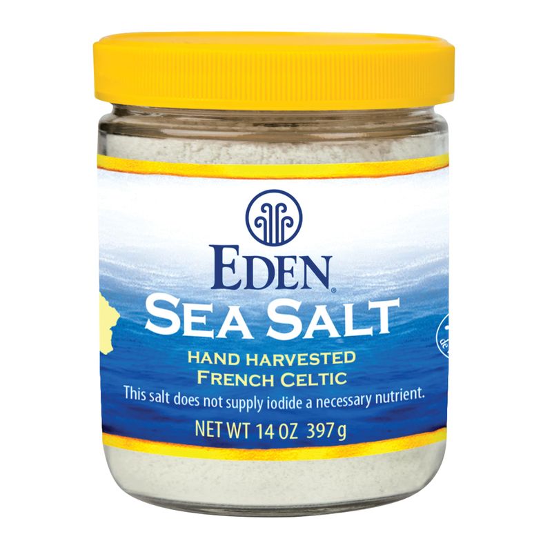 Eden Sea Salt, Hand Harvested French Celtic, Stone Ground (Fine), Trace Minerals, Unrefined, Glass Jar, 14 oz