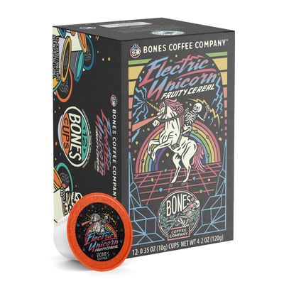 Bones Coffee Company Flavored Coffee Bones Cups Electric Unicorn Fruity Cereal Flavor | 12 ct Single-Serve Coffee Pods Compatible With 1.0 &amp; 2.0 Keurig Coffee Maker