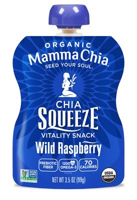 Mamma Chia Organic Vitality Squeeze Snack, Wild Raspberry, USDA Organic, Non-GMO, Vegan, Gluten Free, and Kosher. Fruit and Vegetables with only 70 Calories. 3.5 Ounce (Pack of 8)