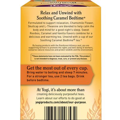 Yogi Tea Soothing Caramel Bedtime Tea - 16 Tea Bags per Pack (6 Packs) - Calming Sleep Tea - Supports Good Sleep - Includes Chamomile Flower, Rooibos Leaf, Roasted Chicory Root & More