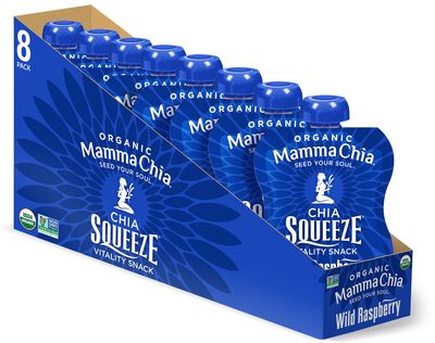 Mamma Chia Organic Vitality Squeeze Snack, Wild Raspberry, USDA Organic, Non-GMO, Vegan, Gluten Free, and Kosher. Fruit and Vegetables with only 70 Calories. 3.5 Ounce (Pack of 8)