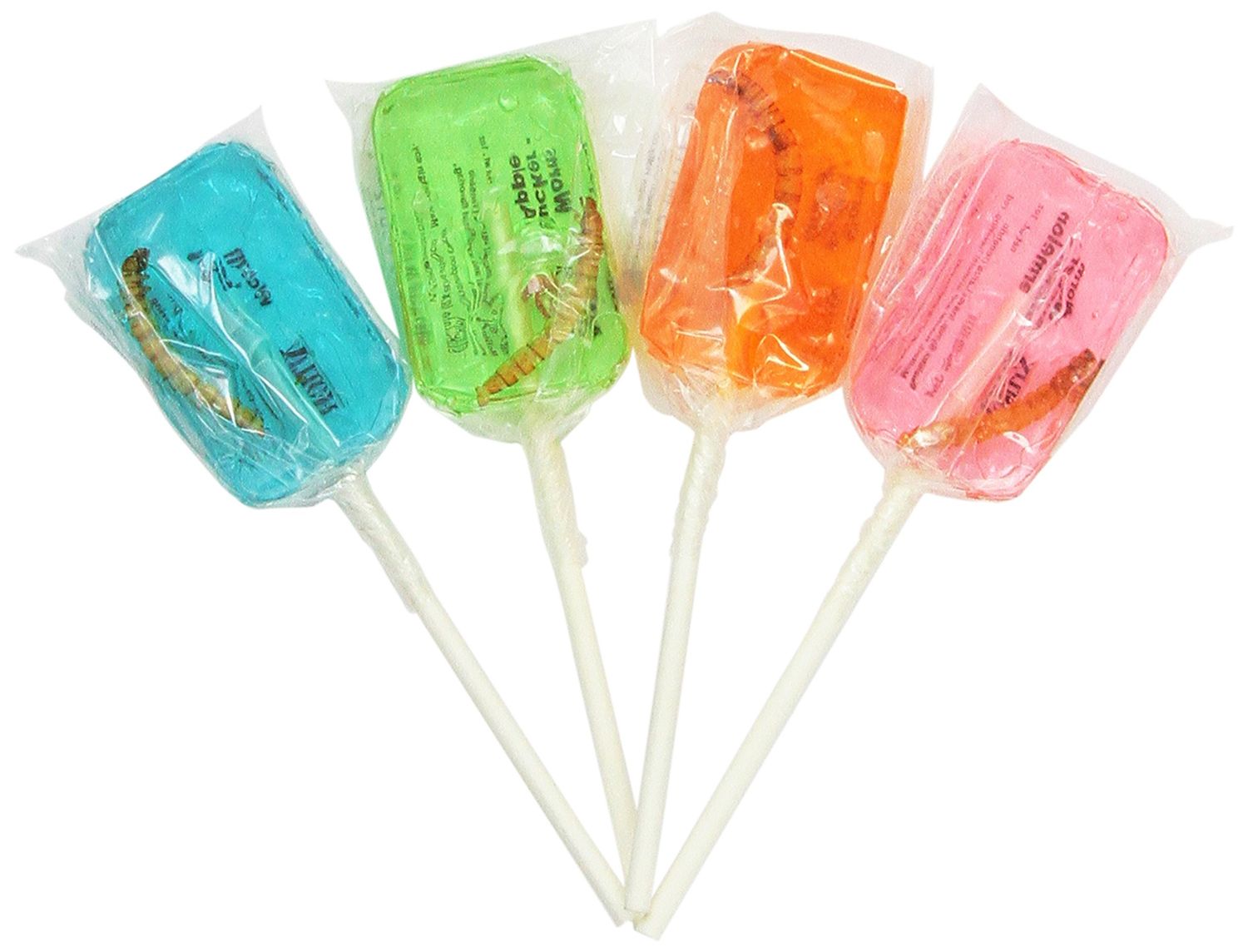 Hotlix Assorted Worm Sucker Lolipop - Pack of 4 - Blueberry, Apple, Orange, Watermelon