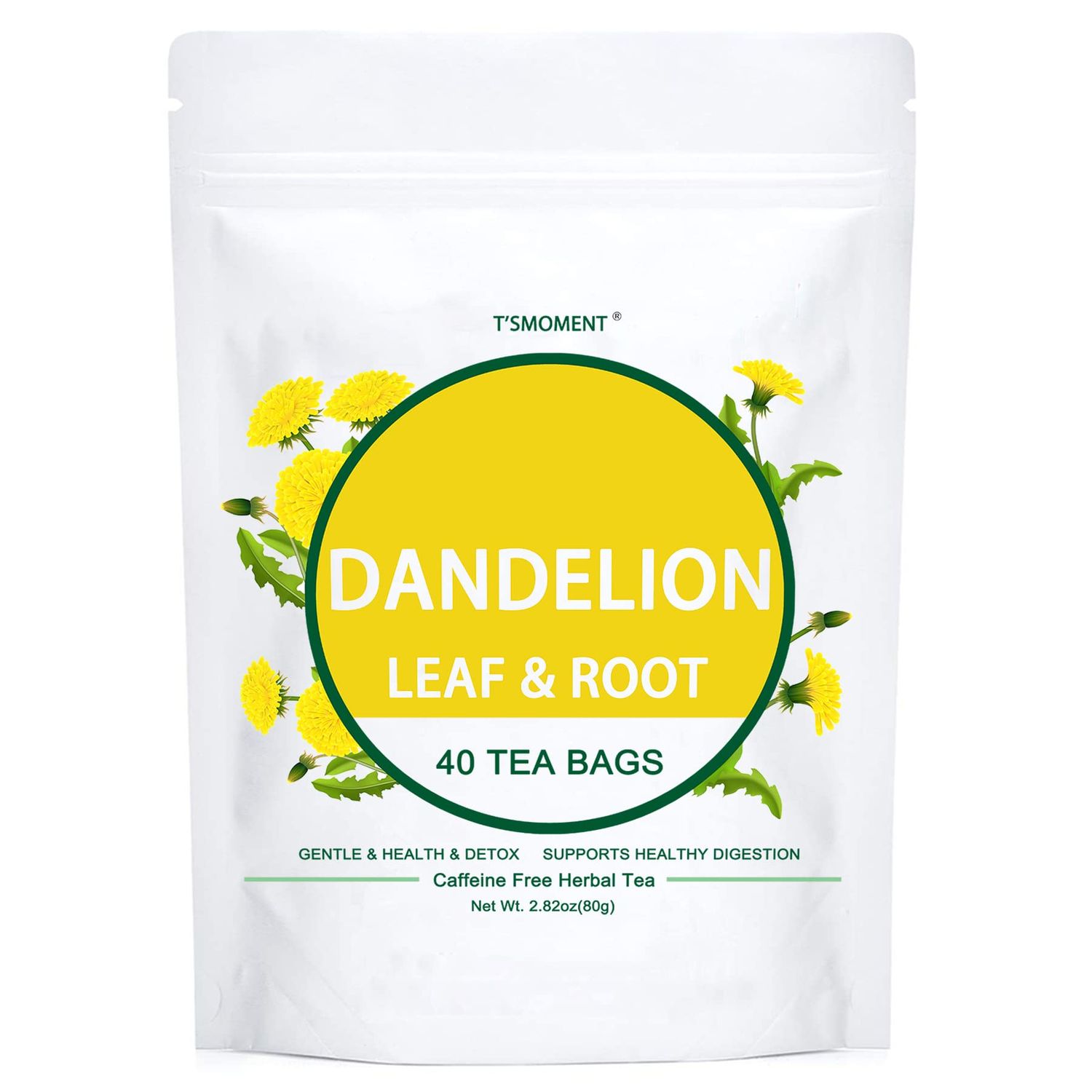 T&#39;SMOMENT - Dandelion Leaf &amp; Root Tea bags, 40 Teabags - Natural Dandelion Herbal Tea for Liver &amp; Kidney Health - Non-GMO - Caffeine-free - Support Digestion &amp; Boost Immune System