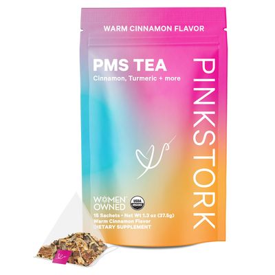 Pink Stork Organic PMS Tea for Hormone Balance, Mood Swings, Bloating, and Period Regularity - 8 Herbs - Vitex, Red Raspberry Leaf, Chamomile - Caffeine-Free - 15 Sachets, Hot or Iced