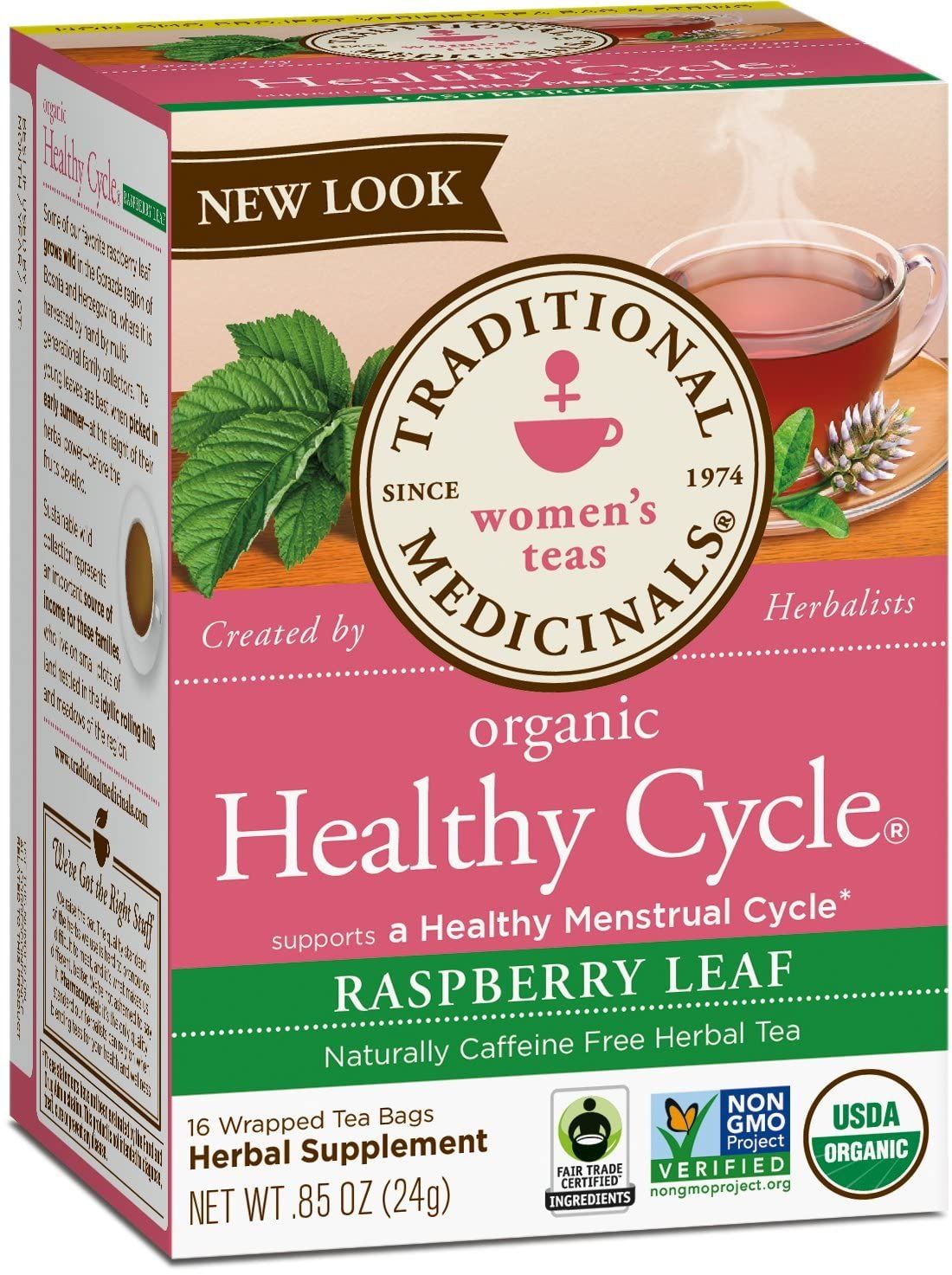 Traditional Medicinals Organic Raspberry Leaf Herbal Tea, Eases Menstrual Cramps &amp; Supports Healthy Pregnancy, (Pack of 2) - 32 Tea Bags Total