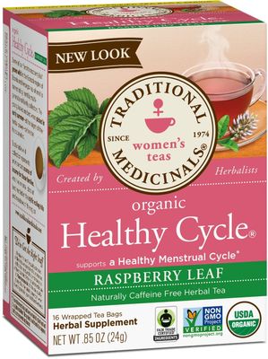 Traditional Medicinals Organic Raspberry Leaf Herbal Tea, Eases Menstrual Cramps &amp; Supports Healthy Pregnancy, (Pack of 2) - 32 Tea Bags Total
