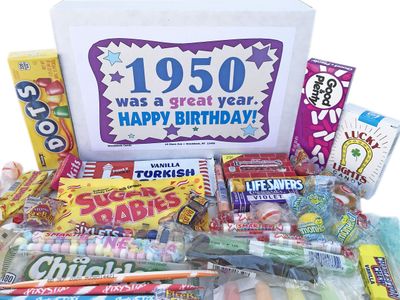 RETRO CANDY YUM ~ 1950 74th Birthday Gift Box Nostalgic Retro Candy Assortment from Childhood for 74 Year Old Man or Woman Born 1950 Jr