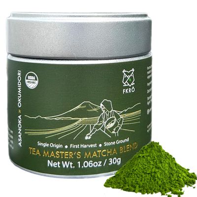 FKRO Organic Tea Master&#39;s Ceremonial Grade Japanese Matcha Green Tea Powder. 1st Harvest, Single Origin, Sugar-free. Flown in Fresh from Japan Every Month (30g/1.06oz) Tin