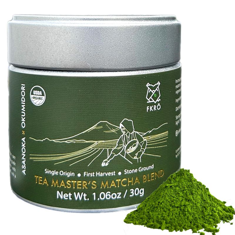 FKRO Organic Tea Master&#39;s Ceremonial Grade Japanese Matcha Green Tea Powder. 1st Harvest, Single Origin, Sugar-free. Flown in Fresh from Japan Every Month (30g/1.06oz) Tin