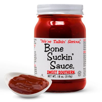 Bone Suckin&#39; Sauce Sweet Southern BBQ Sauce - 18 oz in Glass Bottle, All-Purpose Barbecue Sauce, For Ribs, Chicken, Pork, Beef, Gluten-Free, Non-GMO, Kosher, Sweetened w/Cane Sugar &amp; Molasses - 1 Pc