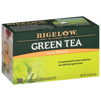 Bigelow Tea Green Tea with Peach, Caffeinated Tea with Green Tea and Peach, 20 Count Box (Pack of 6), 120 Total Tea Bags