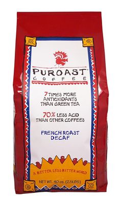 Puroast Low Acid Coffee Decaf Whole Bean | Decaf French Roast Whole Bean | Dark Roast | High Antioxidants &amp; High pH |No Bitter Aftertaste | Reduced Heartburn &amp; GERD | Suitable for Cold Brew - 2.2 LB