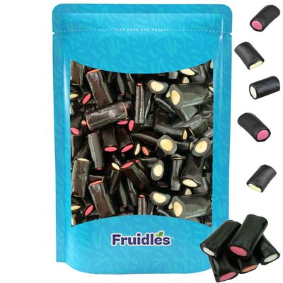 Fruidles Licorice Rockies Gummies, Soft And Sweet Black Licorice Bites With a Creamy Sweet Center, Fun for Snacking, Parties, Events, and Platters, Non-GMO (Half-Pound)