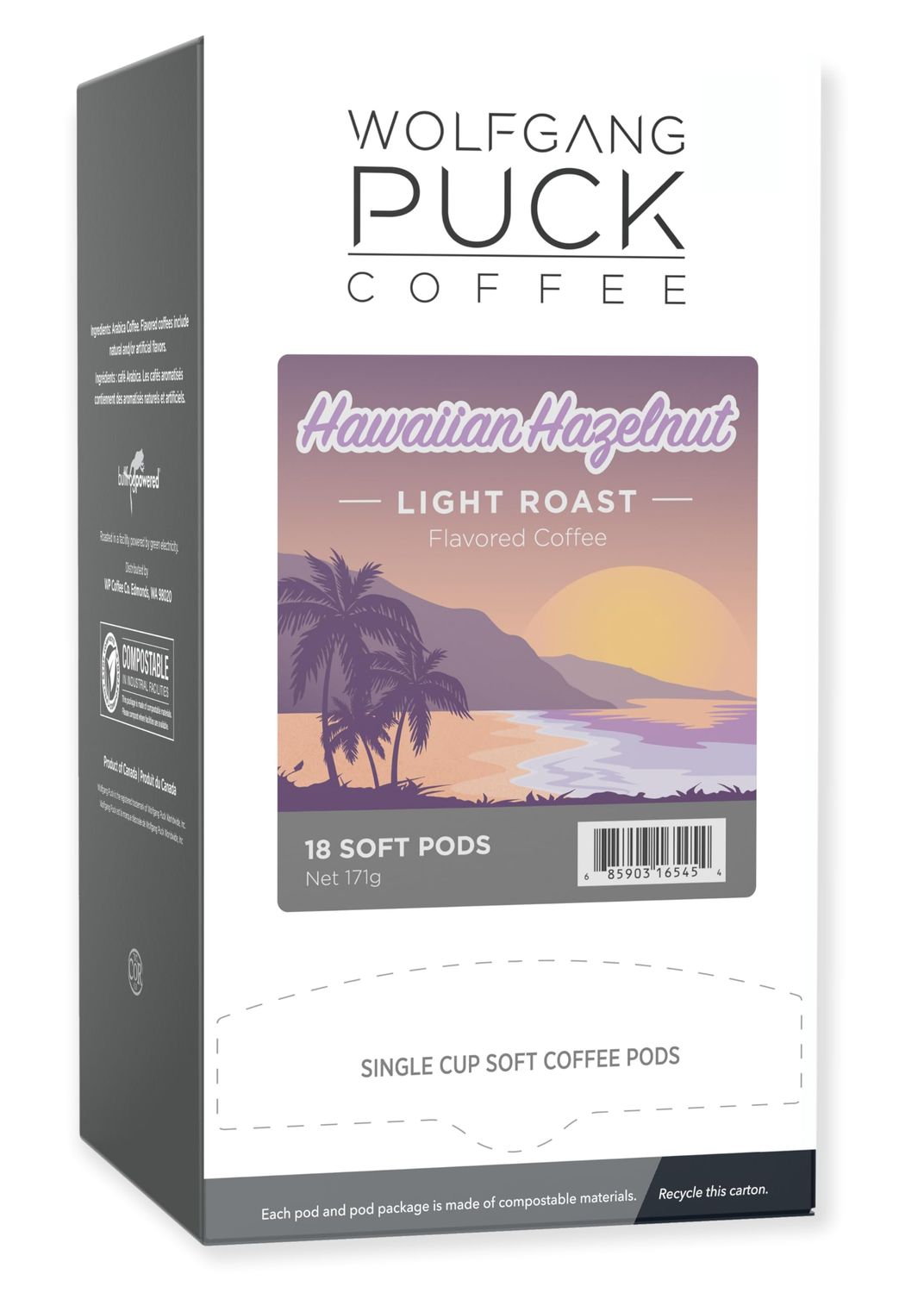 Wolfgang Puck Coffee, Hawaiian Hazelnut Coffee, 9.5 Gram Pods, 18 Count