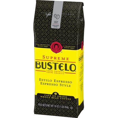 Supreme by Bustelo Espresso Style Dark Roast Whole Bean Coffee, 16 Ounce (Pack of 8)