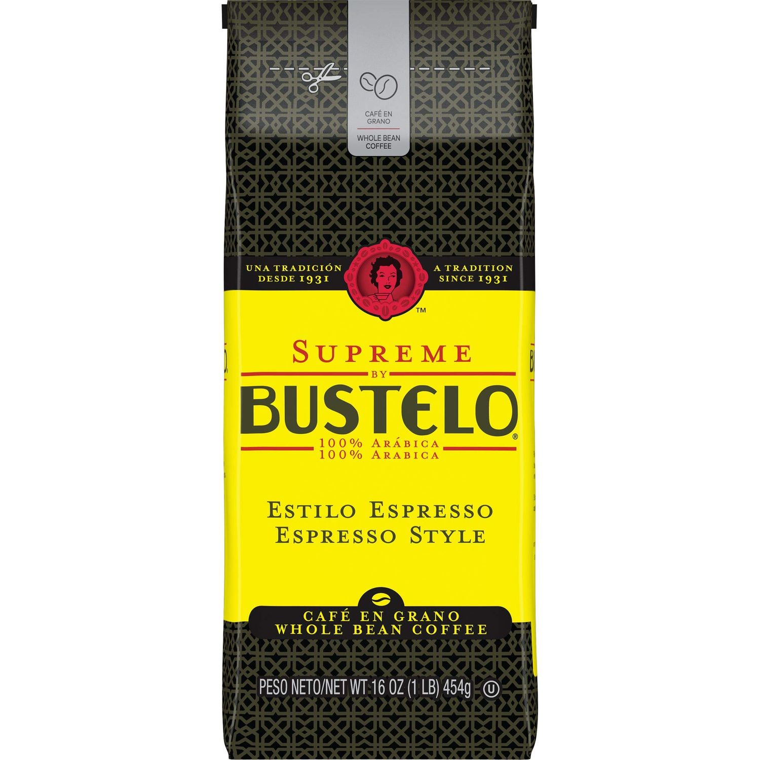 Supreme by Bustelo Espresso Style Dark Roast Whole Bean Coffee, 16 Ounce (Pack of 8)