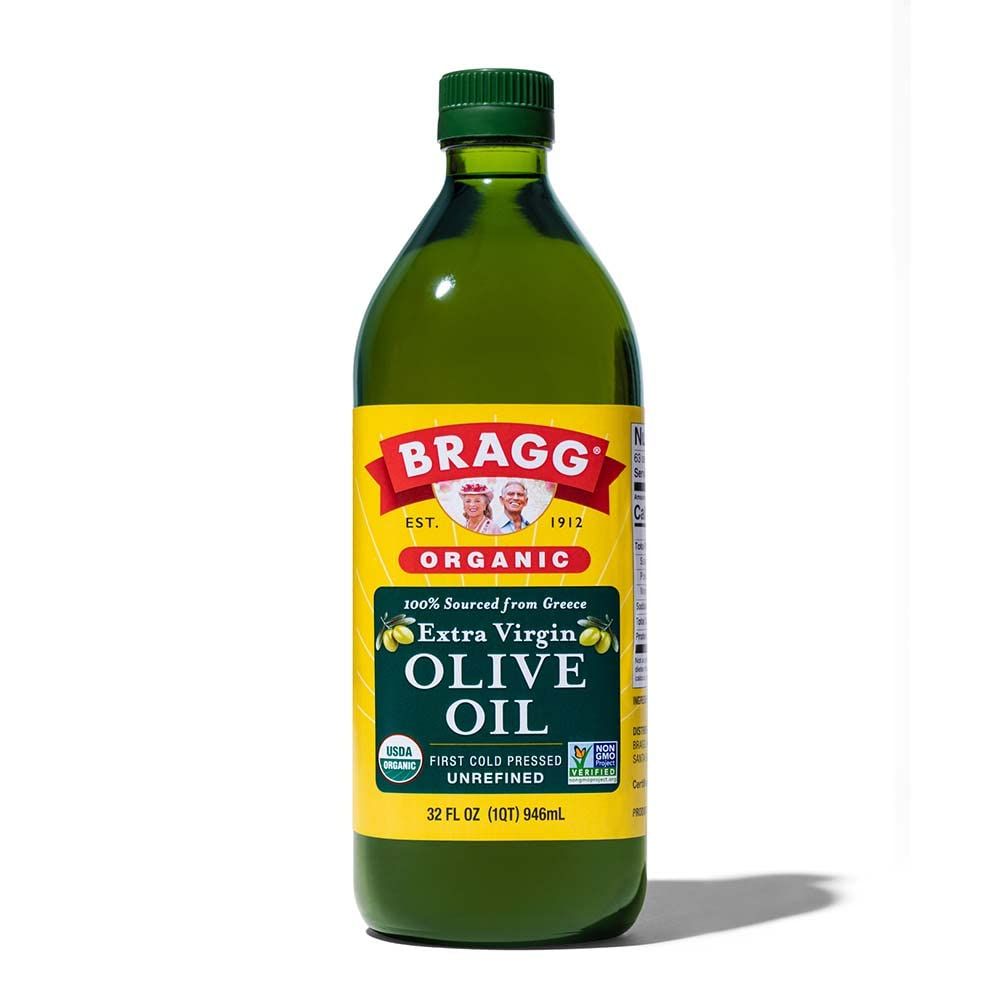 Bragg Organic Extra Virgin Olive Oil - Made with Greek Koroneiki Olives - Cold Pressed EVOO for Marinades &amp; Vinaigrettes - USDA Certified, Non-GMO, Kosher 32 oz
