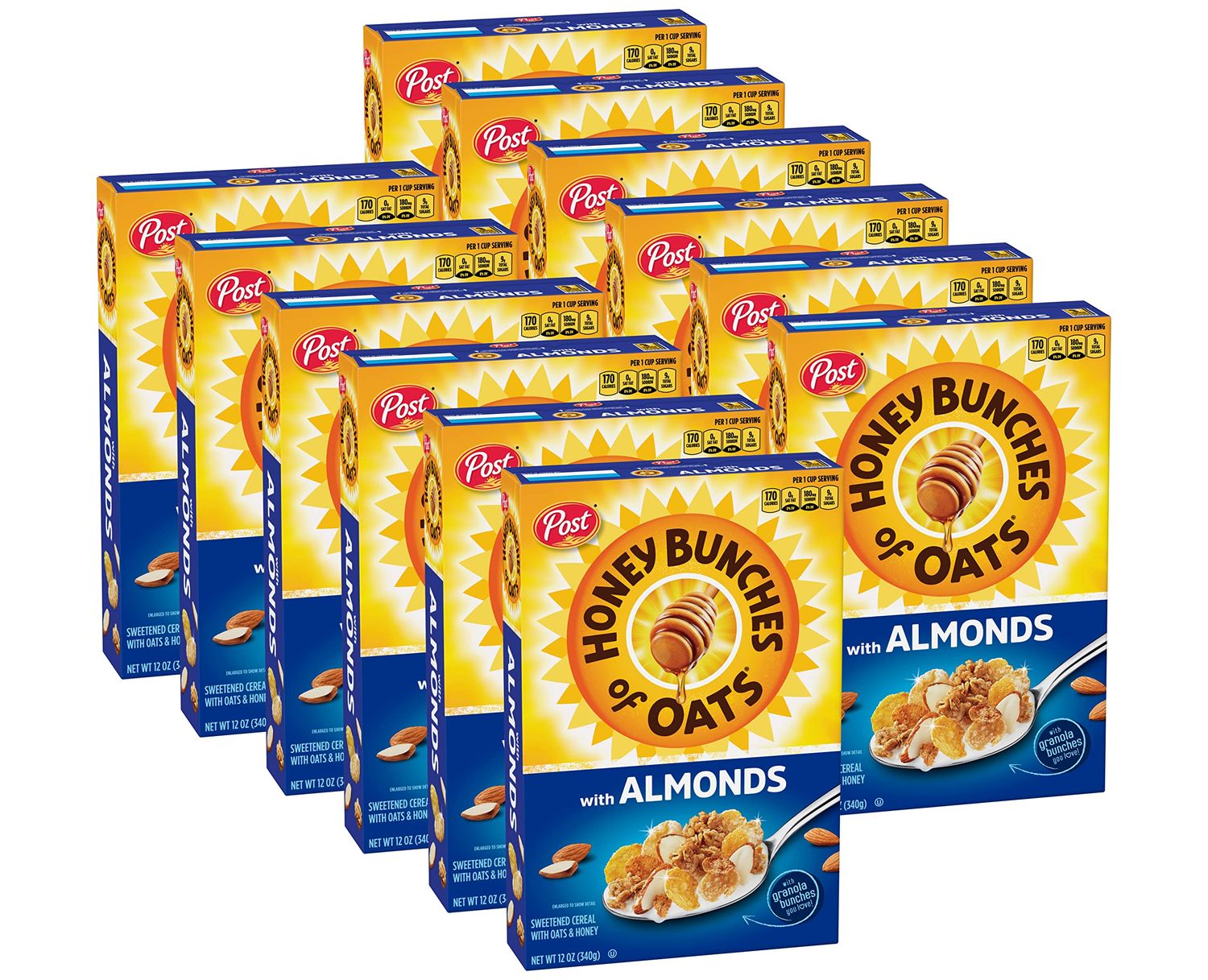 Honey Bunches of Oats with Almonds, Heart Healthy, Low Fat, made with Whole Grain Cereal, 12 Ounce - 12 Boxes