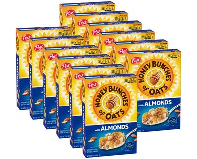 Honey Bunches of Oats with Almonds, Heart Healthy, Low Fat, made with Whole Grain Cereal, 12 Ounce - 12 Boxes