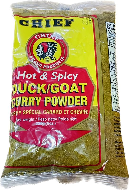 CHIEF HOT &amp; SPICY CURRY POWDER, 230g (8 oz), DUCK AND GOAT BLEND MADE IN TRINIDAD &amp; TOBAGO
