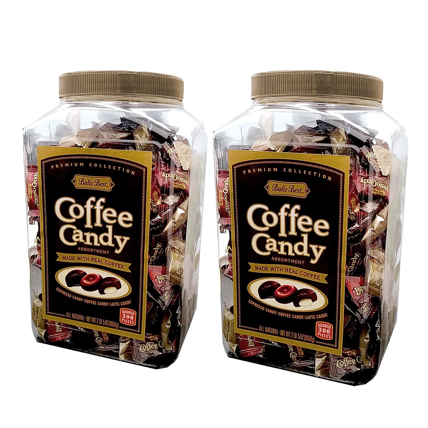 Bali&#39;s Best Coffee Candy Assortment - Original, Espresso &amp; Latte Flavors - 600 Count (Pack of 2 Jars) Coffee Candy Filled Treats for On-the-Go Delight