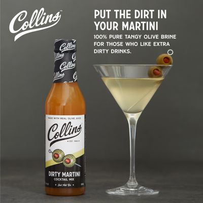 Collins Dirty Martini Mix, Dirty Martini Olive Brine, Olive Juice for Dirty Martinis, 12.7oz Cocktail Mixer Set of 1