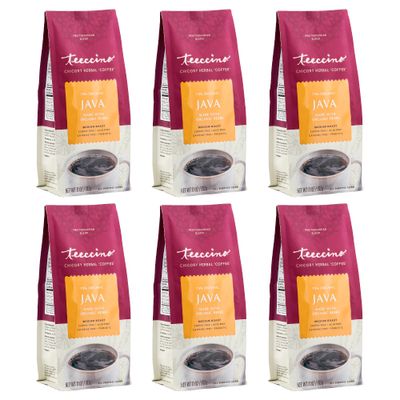 Teeccino Java Chicory Coffee Alternative - Ground Herbal Coffee Thats Prebiotic, Caffeine Free &amp; Acid Free, Medium Roast, 11 Ounce (Pack of 6)