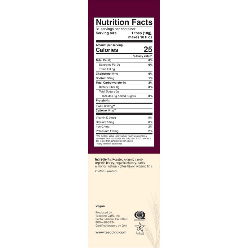 Teeccino Java Chicory Coffee Alternative - Ground Herbal Coffee Thats Prebiotic, Caffeine Free &amp; Acid Free, Medium Roast, 11 Ounce (Pack of 6)
