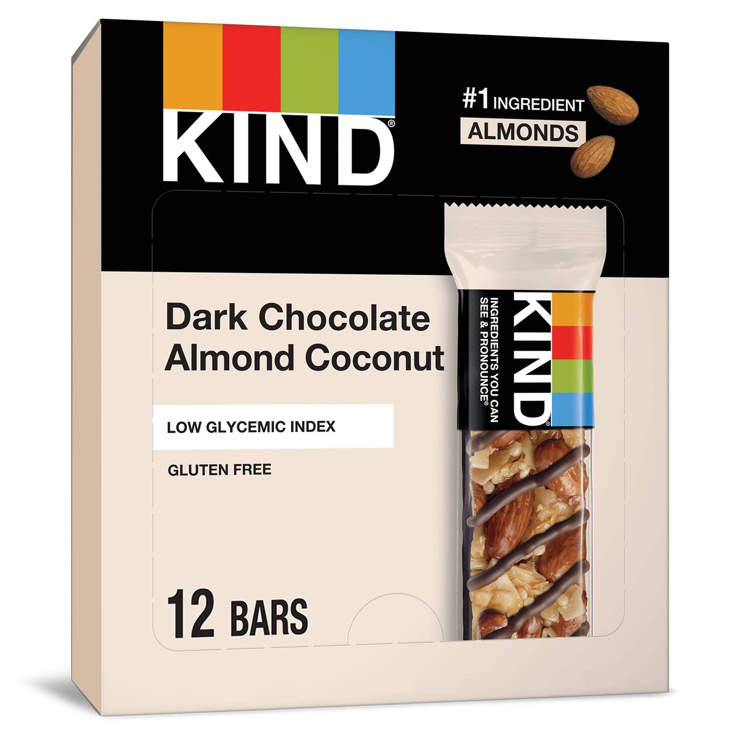 KIND Bars, Dark Chocolate Almond &amp; Coconut, Healthy Snacks, Gluten Free, 12 Count