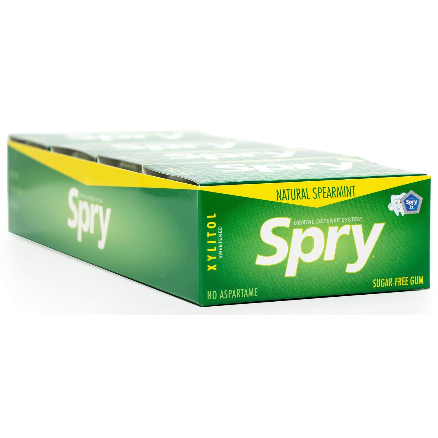 Spry Fresh Natural Xylitol Chewing Gum Dental Defense System Aspartame-Free Sugar Free Gum (Spearmint, 10 Count Blister Cards - Pack of 20)