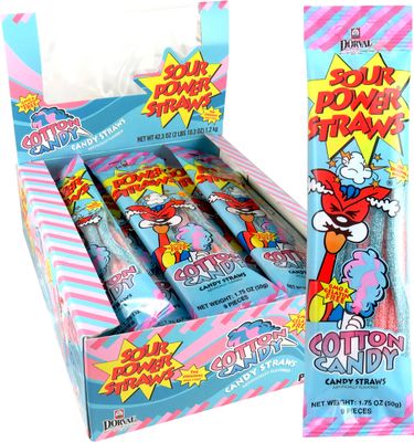 Sour Power Candy Straws, Cotton Candy, 1.75 oz (Pack of 24)