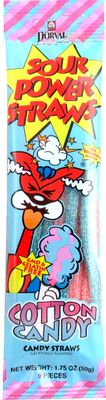 Sour Power Candy Straws, Cotton Candy, 1.75 oz (Pack of 24)