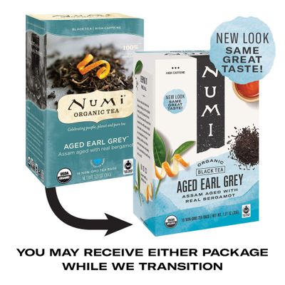 Numi Organic Aged Earl Grey Tea, 18 Tea Bags (Pack of 3) Black Tea With Bergamot Orange, Caffeinated (Packaging May Vary)