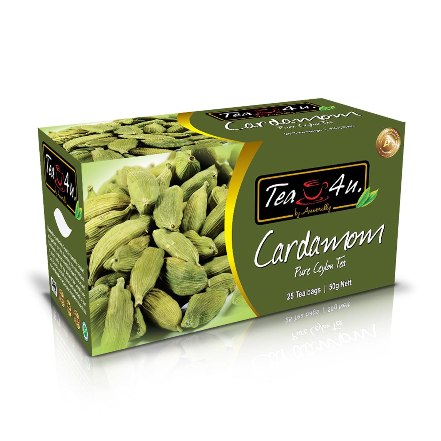 Tea4U Flavored Black Ceylon TeaBags - Cardamom | Ideal Quality from Sri Lanka&#39;s Finest Leaves and Expertly Blended - 25 Count