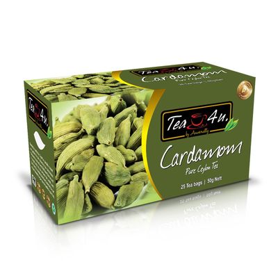 Tea4U Flavored Black Ceylon TeaBags - Cardamom | Ideal Quality from Sri Lanka&#39;s Finest Leaves and Expertly Blended - 25 Count