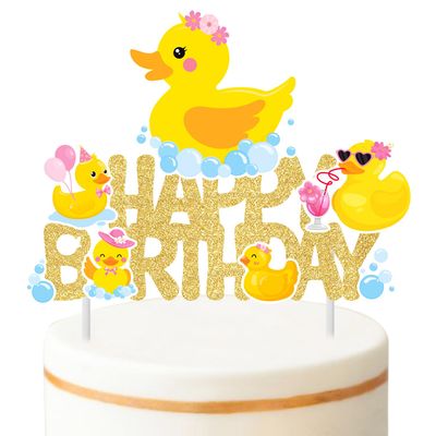 Duck Cake Topper Rubber Duck Birthday Cake Topper Duck Birthday Cake Decorations Supplies Pink Little Duck Cake Pick for Rubber Duck Themed Baby Shower Decorations