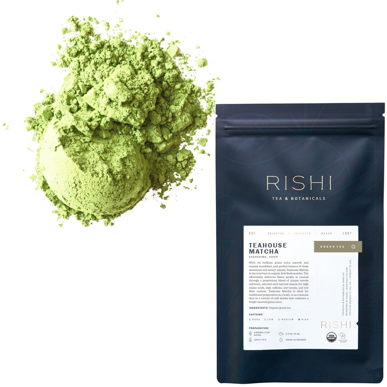 Rishi Tea Teahouse Matcha - Organic Japanese First Harvest Ceremonial Grade Matcha Green Tea Powder - 3.52 Ounces, 50+ Servings