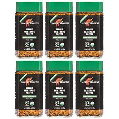 Mount Hagen 3.53oz Organic Freeze Dried Instant Decaf Coffee- 6 Pack | Eco-friendly, Fair-Trade Decaffeinated Coffee Made From Organic Medium Roast Arabica Beans [6x 3.53oz Jar]
