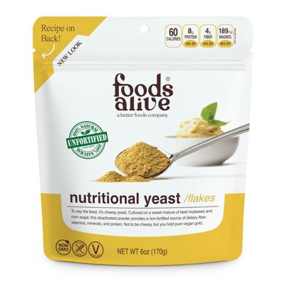 Foods Alive Non-Fortified Premium Nutritional Yeast Flakes, 6 Ounce Unfortified Vegan Cheese Powder Seasoning
