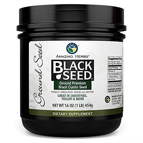 Amazing Herbs Premium Ground Black Cumin Seeds - Finely Ground Nigella Sativa, Gluten Free, Non GMO, Supports Cardiovascular Function &amp; Preserves Digestive Health - 16 Oz