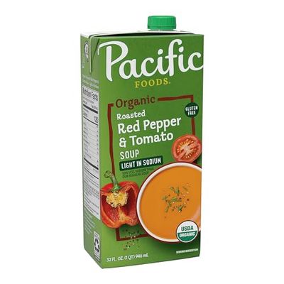 Pacific Foods Organic Light in Sodium Roasted Red Pepper and Tomato Soup, 32 oz Carton