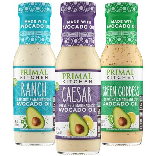 Primal Kitchen Ranch Dressing, Caesar Dressing, and Green Goddess Dressing &amp; Marinade, Made with Avocado Oil, 8 Fluid Ounces, Variety Pack of 3