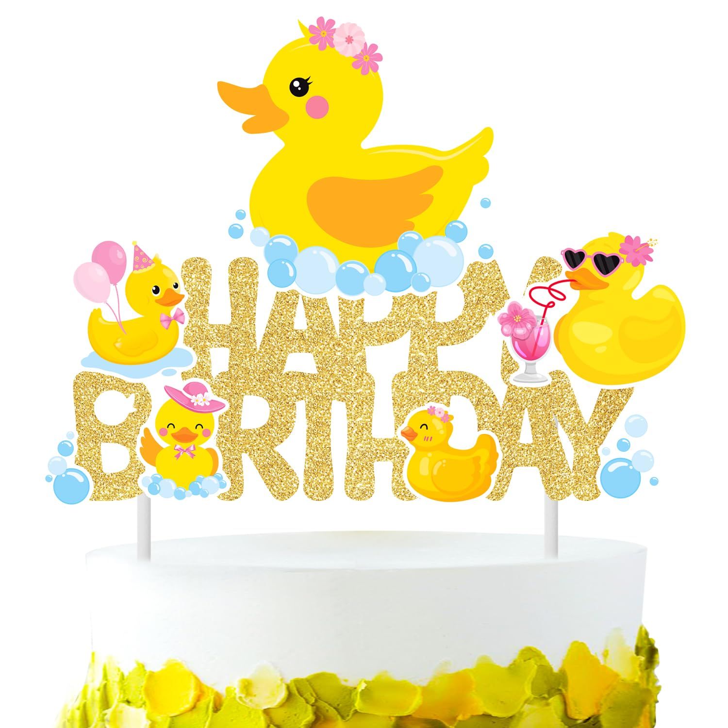 Duck Cake Topper Rubber Duck Birthday Cake Topper Duck Birthday Cake Decorations Supplies Pink Little Duck Cake Pick for Rubber Duck Themed Baby Shower Decorations