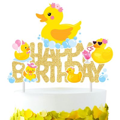 Duck Cake Topper Rubber Duck Birthday Cake Topper Duck Birthday Cake Decorations Supplies Pink Little Duck Cake Pick for Rubber Duck Themed Baby Shower Decorations