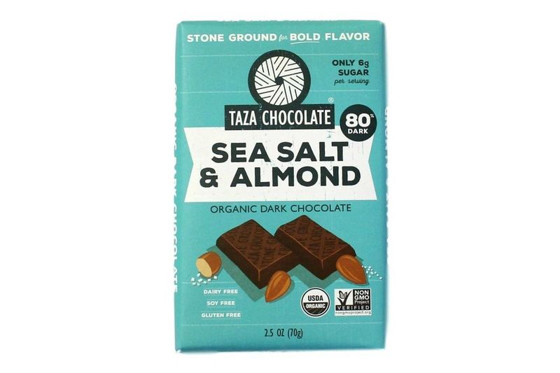 Taza Chocolate Organic Amaze Bar 80% Stone Ground, Sea Salt &amp; Almond, 2.5 Ounce (1 Count), Vegan