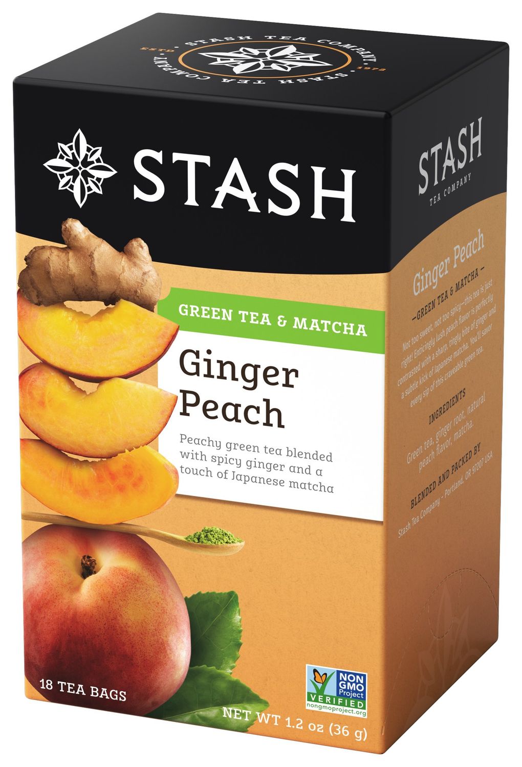 Stash Tea Ginger Peach Green Tea - Caffeinated, Non-GMO Project Verified Premium Tea with No Artificial Ingredients, 18 Count (Pack of 6) - 108 Bags Total