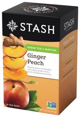 Stash Tea Ginger Peach Green Tea - Caffeinated, Non-GMO Project Verified Premium Tea with No Artificial Ingredients, 18 Count (Pack of 6) - 108 Bags Total