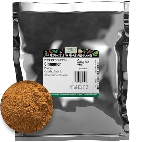 Frontier Organic Ground Vietnamese Cinnamon, 1-Pound Bulk, Premium Quality Cinnamon, Full Balanced Spicy Flavor, Kosher