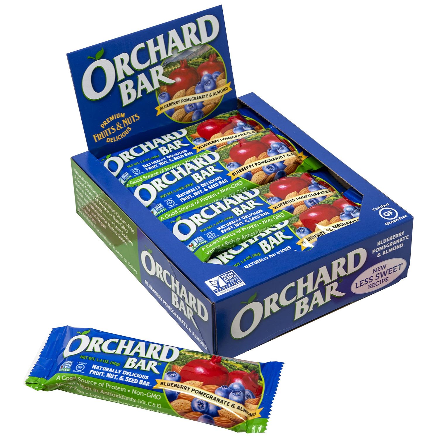 Orchard Bars Non-GMO Fruit &amp; Nut, Blueberry Pomegranate Almond, 1.4 Oz, Pack of 12
